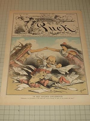 Seller image for 1884 Puck Lithograph of "In His Second Childhood" - Germany's Bismarck Throwing a Fit - Baby Bismarck for sale by rareviewbooks