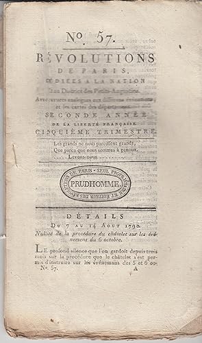 Image du vendeur pour Rvolutions de Paris ddies  la Nation et au district des Petits-Augustins. Du 7 au 14 aot 1790. mis en vente par PRISCA