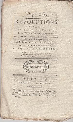 Image du vendeur pour Rvolutions de Paris ddies  la Nation et au district des Petits-Augustins. Du 24 au 31 juillet 1790. mis en vente par PRISCA