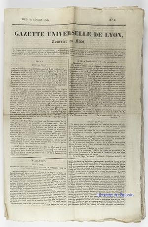 Gazette Universelle de Lyon Courrier du Midi Jeudi 23 février 1826 N°8