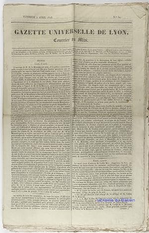 Gazette Universelle de Lyon Courrier du Midi Vendredi 7 avril 1826 N°50