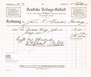 Deutsche Verlags-Anstalt. Rechnung über 100 Hefte "Der Deutsche Krieg" Heft 32 an eine Buchhandlu...