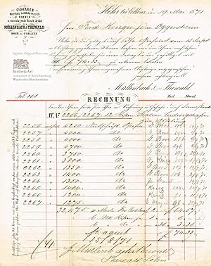 Müllenbach & Thewald. Rechnung über 12 Kisten Ausschuß-Pfeifen, Höher bei Coblenz 1871