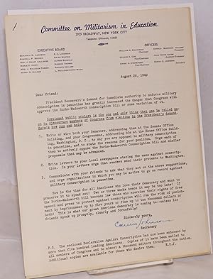 Declaration Against Conscription [with cover letter]