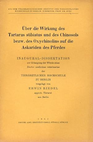 Seller image for ber die Wirkung des Tartarus stibiatus und des Chinosols bezw.des Oxy for sale by Clivia Mueller