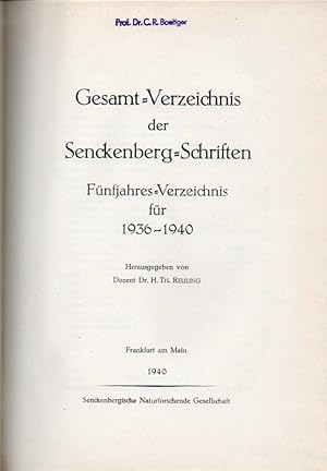 Seller image for Gesamt-Verzeichnis der Senckenberg-Schriften Fnfjahres-Verzeichnis for sale by Clivia Mueller