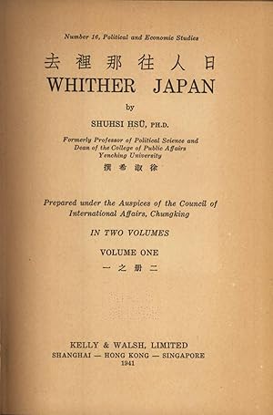 Immagine del venditore per Whither Japan, Vol. 1 (Political and Economic Studies, No. 16) venduto da Masalai Press