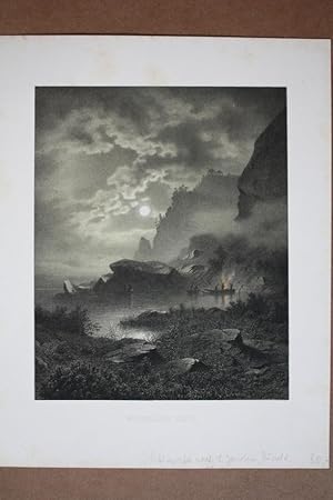 Norwegische Küste, schöne Lithographie um 1860 nach S. Jacobsen, Blattgröße: 29,5 x 22,8 cm, rein...