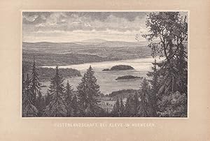 Küstenlandschaft bei Kleve in Norwegen, Holzstich um 1885, Blattgröße: 14,5 x 22 cm, reine Bildgr...