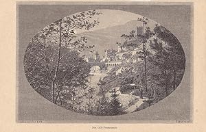 Die Gilf - Promenade, Meran, Holzstich um 1870, Blattgröße: 11 x 17,2 cm, reine Bildgröße: 10,5 x...