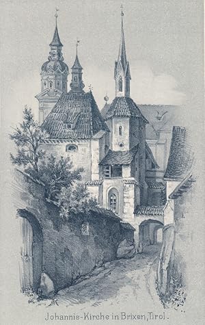 Johannis Kirche in Brixen, Tirol, getönte Lithogaphie um 1895, Blattgröße: 21 x 14,5 cm, reine Bi...