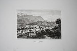 Roveredo Stadtansicht, Stahlstich um 1850 von G.M. Kurz nach Ludw. Lange, Blattgröße: 22 x 31 cm,...