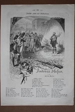 Freiheitskämpfer Andreas Hofer, Holzstich um 1865 mit Lied im unteren Bildteil, Blattgröße: 28,5 ...
