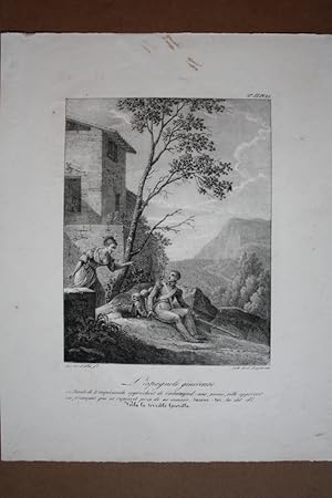 L espagnole genereuse, Soldat, Liebespaar, Tracht, Kleidung, Lithographie um 1820 von Godefroy En...