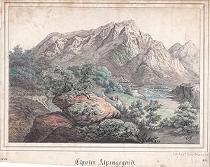 Tyroler Alpengegend, altkolorierte Lithographie um 1850, Blattgröße: 16,5 x 20,5 cm, reine Bildgr...