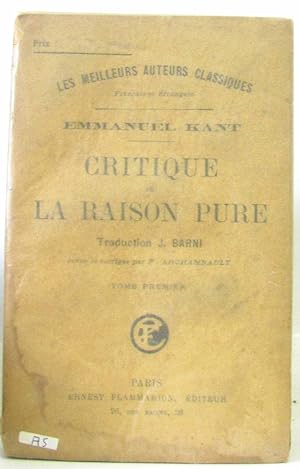 Image du vendeur pour Critique de la raison pure tome premier mis en vente par crealivres