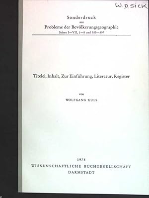 Seller image for Probleme der Bevlkerungsgeographie: Titelei, Inhalt, Zur Einfhrung, Literatur, Register (SONDERDRUCK); for sale by books4less (Versandantiquariat Petra Gros GmbH & Co. KG)
