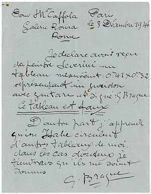Bild des Verkufers fr Autograph letter signed ("G. Braque".) zum Verkauf von Antiquariat INLIBRIS Gilhofer Nfg. GmbH