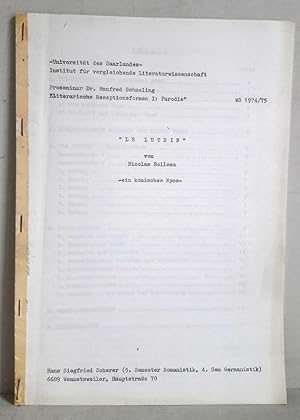 Immagine del venditore per Le Lutrin - von Nicolas Boileau - Ein komisches Epos venduto da Verlag IL Kunst, Literatur & Antiquariat