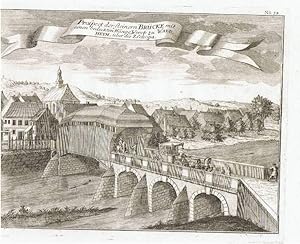 Zschopau. Prospect der Steinernen Brücke mit einen bedeckten Hänge Werck zu Waldheim über die Zsc...