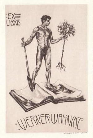 Exlibris für Werner Warncke. Original-Radierung von Alois Kolb, gedruckt bei Otto Felsing, Berlin.