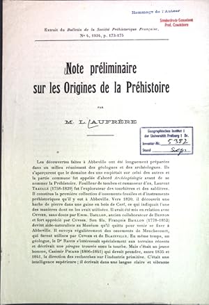 Seller image for Note prliminaire sur les Origines le la Prhistoire; for sale by books4less (Versandantiquariat Petra Gros GmbH & Co. KG)