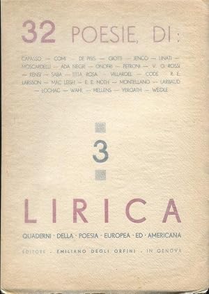 LIRICA, quaderni della poesia europea ed americana - num. 03 del 06 novembre 1934 - prestigiosa v...