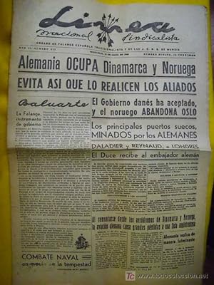 LÍNEA Nacional Sindicalista. Año II - Número 313 - 10 Abril 1940