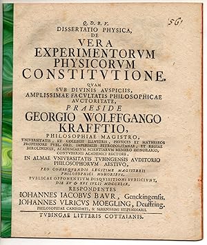 Seller image for Dissertatio physica, de vera experimentorum physicorum constitutione. for sale by Wissenschaftliches Antiquariat Kln Dr. Sebastian Peters UG