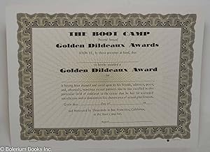The Boot Camp Second Annual Golden Dildeaux Awards [certificate]