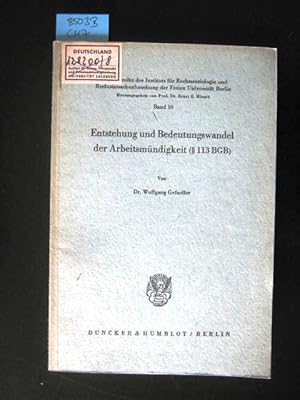 Imagen del vendedor de Entstehung und Bedeutungswandel der Arbeitsmndigkeit (113 BGB) a la venta por Augusta-Antiquariat GbR