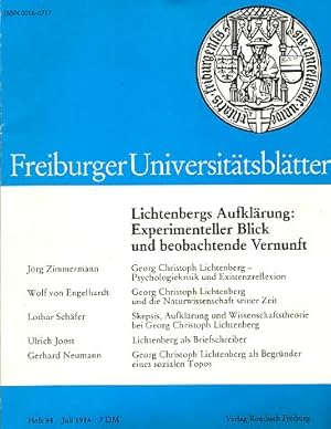 Bild des Verkufers fr Georg Christoph Lichtenberg. Freiburger Universittsbltter. Heft 84; Juli 1984; 23. Jahrgang. zum Verkauf von Fundus-Online GbR Borkert Schwarz Zerfa