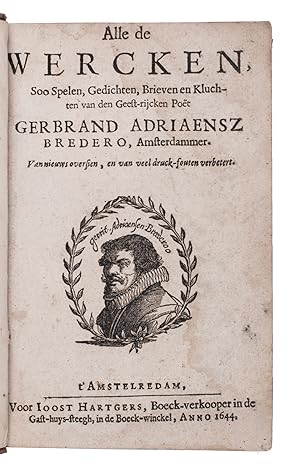 Bild des Verkufers fr Alle de wercken, soo spelen, gedichten, brieven en kluchten.Amsterdam, Joost Hartgersz., 1644. 12 parts in 1 volume. 8vo. 18th-century mottled calf, with gold-tooled spine and board edges. zum Verkauf von Antiquariaat FORUM BV