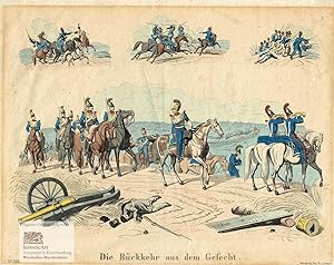 Die Rückkehr aus dem Gefecht. Rückkehr von berittenen Offizieren vom Schlachtfeld in den Napoleon...