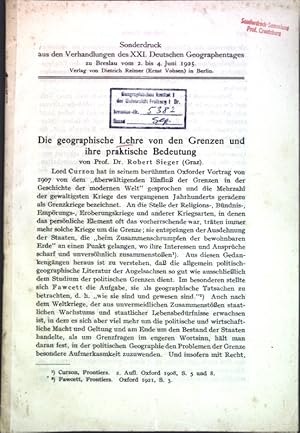 Bild des Verkufers fr Die geographische Lehre von den Grenzen und ihre praktische Bedeutung; zum Verkauf von books4less (Versandantiquariat Petra Gros GmbH & Co. KG)