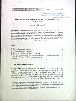 Bild des Verkufers fr Gewsserkundliche Daten ber die Hase und ihr Einzugsgebiet / Hyderochemische Untersuchungen an der oberen und mittleren Hase (1966-1969); zum Verkauf von books4less (Versandantiquariat Petra Gros GmbH & Co. KG)