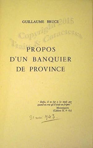 Propos d'un banquier de province.