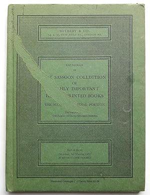 Image du vendeur pour Catalogue of the Sassoon Collection of Highly Important Hebrew Printed Books: the Second and Final Portion. Sotheby & Co., London Ist march 1971. mis en vente par Roe and Moore