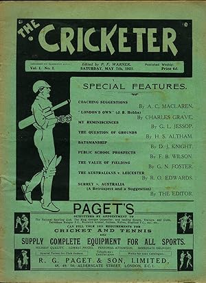 Image du vendeur pour The Cricketer (Weekly Magazine) Volume I Number 2 Saturday May 7th 1921. mis en vente par Little Stour Books PBFA Member