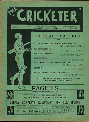 Seller image for The Cricketer (Weekly Magazine) Volume I Number 4 Saturday May 21st 1921. for sale by Little Stour Books PBFA Member