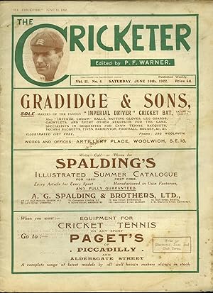 Bild des Verkufers fr The Cricketer (Weekly Magazine) Volume II Number 6 Saturday June 10th 1922. zum Verkauf von Little Stour Books PBFA Member
