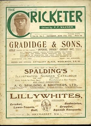 Bild des Verkufers fr The Cricketer (Weekly Magazine) Volume II Number 7 Saturday June 17th 1922. zum Verkauf von Little Stour Books PBFA Member