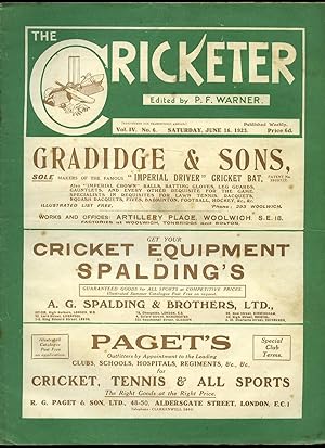 Bild des Verkufers fr The Cricketer (Weekly Magazine) Volume IV Number 6 Saturday June 16th 1923. zum Verkauf von Little Stour Books PBFA Member