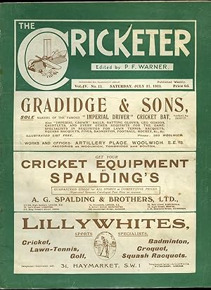 Bild des Verkufers fr The Cricketer (Weekly Magazine) Volume IV Number 11 Saturday July 21st 1923. zum Verkauf von Little Stour Books PBFA Member