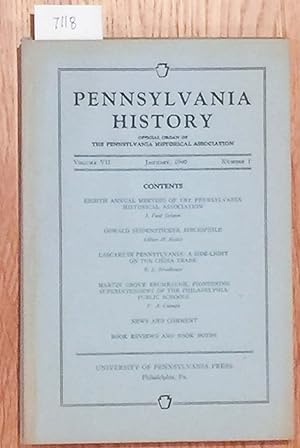 Image du vendeur pour Pennsylvania History Magazine Vol. VII Number 1, January 1940; Official Organ of the Pennsylvania Historical Association mis en vente par Carydale Books