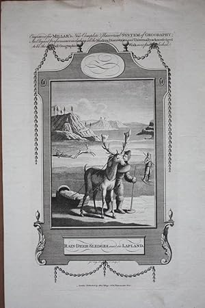 Rain-Deer-Sledges used in Lapland, Rentier, Lappland, schöner Kupferstich um 1780 aus Millar's Ne...