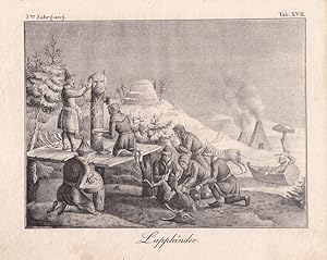 Lappländer Volkstrachten, Jagd, Kostüm, Lithographie um 1832, Blattgröße: 19 x 25 cm, reine Bildg...