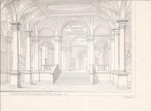 Vestibül des Polytechnicums in Zürich, Gottfried Semper (1803 - 1879), Stahlstich um 1850 von Rit...