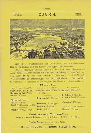 Zürich, Zürichsee und Alpen, Stadtansicht, Stahlstich um 1900, Blattgröße: 17,5 x 11,5 cm, reine ...