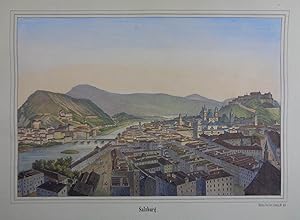Salzburg (von der Bürgerwehr). Kolorierte Lithographie. Mainz, bei Jos. Scholz um 1860, 22 x 33 cm